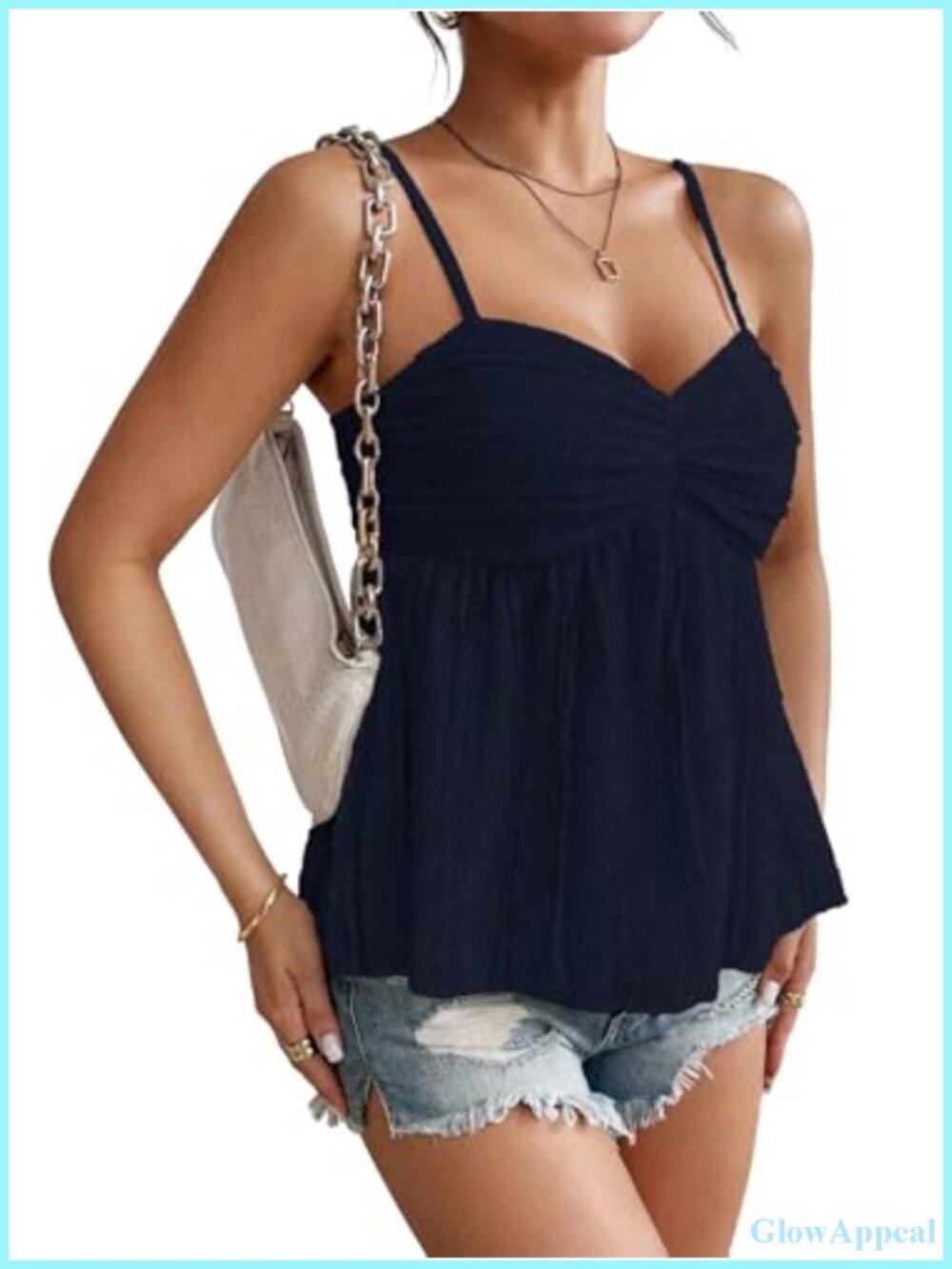 Women's Peplum Tank Top Lace Babydoll Cami Ruched Bust Spaghetti Strap Ruffle